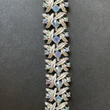 古董淡金色花葉萊茵石葉片手鍊手鐲 CORO BR188