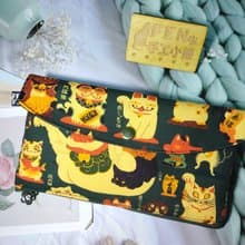 日本限量牛津棉布妖怪招財貓拉鍊布紅包袋-下方拉鍊紅包袋-布紅包