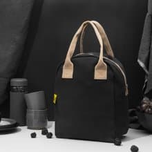 拉鍊隨手袋【爵士黑-米色把手】-加拿大Fluf有機棉