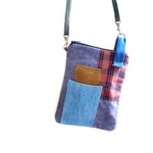 E*group 方塊拼布小物包  灰色紅格