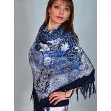 Pavlovo Posad Russian Shawl 100% Wool Scarf 125 cm, Wrap Woolen Fringe 23-14