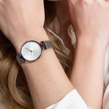 OBAKU 渦旋幾何時尚腕錶-銀X白-V256LXCIMC-33mm