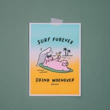 海邊秋秋 A4 海報- Surf Forever Drink Whenever