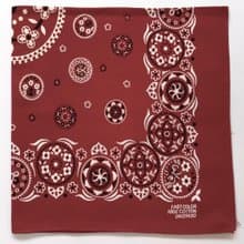 Vintage Selvedge Red Floral Circle Bandana, 20.5 x 21 inches, One Selvage Side