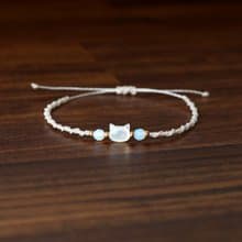 White Cat Mother of Pearl Opalite Onyx Macrame Knot Bracelet