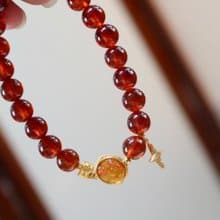 天然橙紅石榴石手鏈搭配銀鍍金扎基拉姆本命年必備生日情人節禮物
