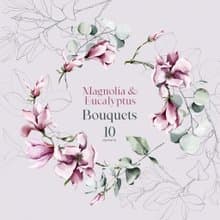 Magnolia & Eucalyptus. Watercolor bouquets, botanical clipart