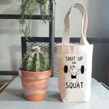 SHUT UP SQUAT PUG 隨行杯手機錢包飲料提袋帆布 巴哥 趣味 健身
