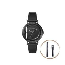 Imperfect Line 黑色矽膠錶帶手錶 32mm - 贈送同款皮革錶