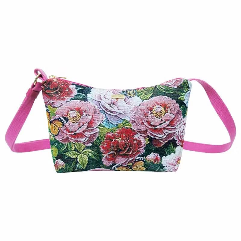 元寶斜背包 防潑水 平織緹花 復古牡丹