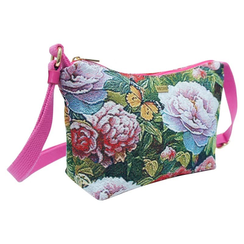 元寶斜背包 防潑水 平織緹花 復古牡丹