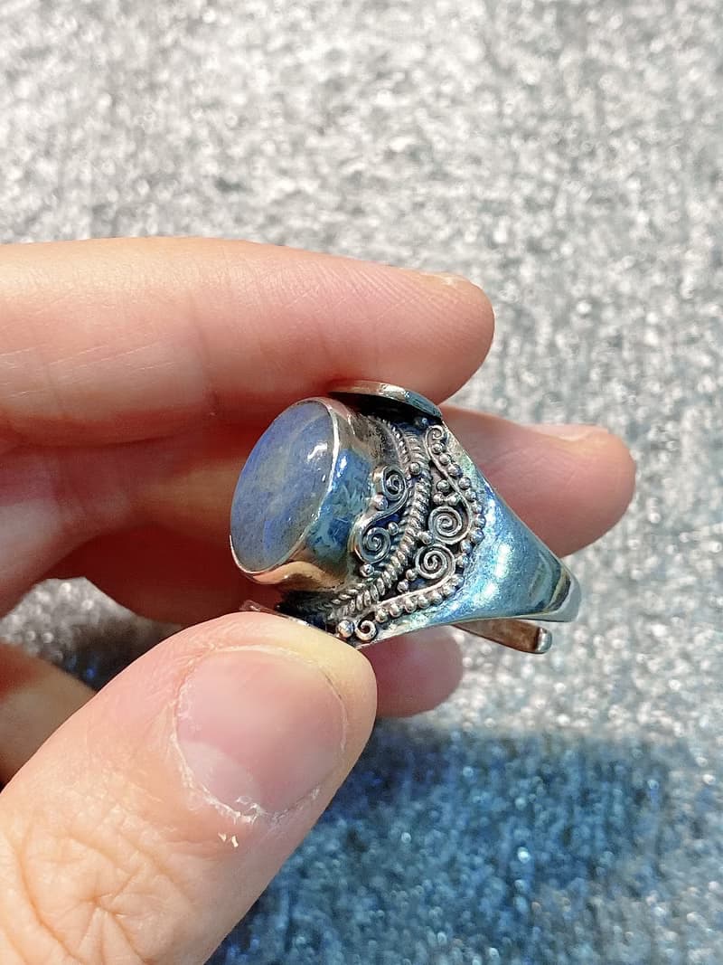 天然 拉長石 戒指 尼泊爾 手工製 925純銀
