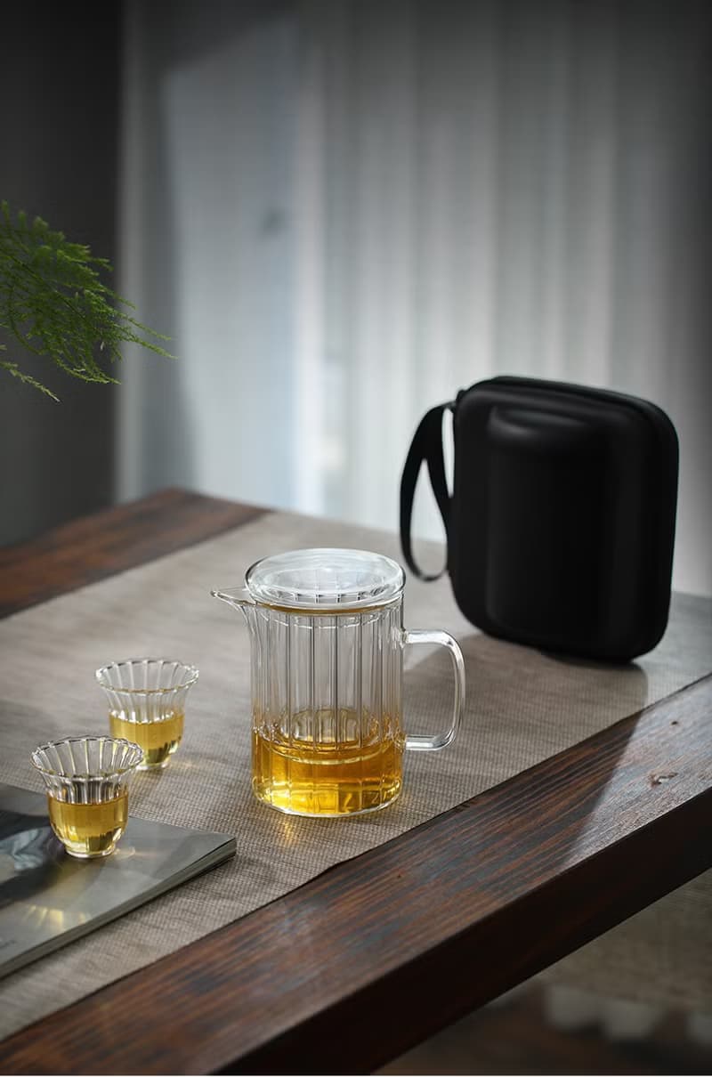 玻璃條紋隨行泡茶組(含兩入茶杯)