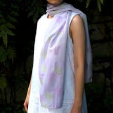 Aki Grape Violet Cottonsilk Scarf, Autumn Leaves, Shawl, Nature