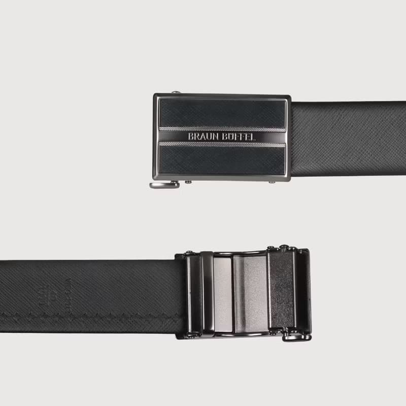 【免費升級送禮包裝】時尚紳士 十字壓紋自動扣皮帶-鎗色/BF25S