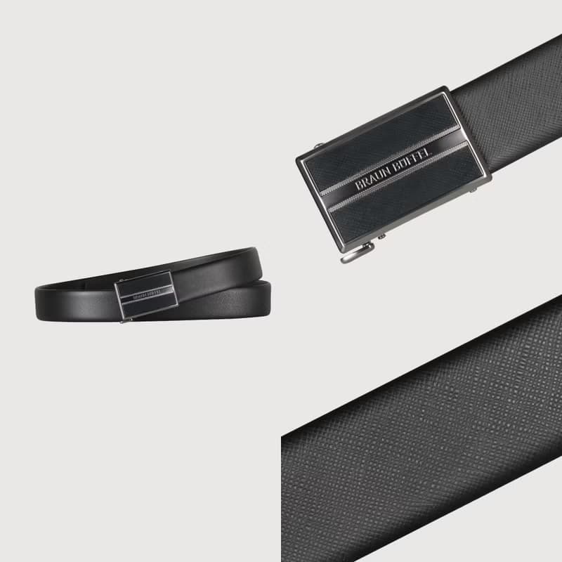 【免費升級送禮包裝】時尚紳士 十字壓紋自動扣皮帶-鎗色/BF25S