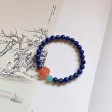 水挼藍。天然青金石 天河石 南紅瑪瑙雕刻花手鏈 古典好運平安