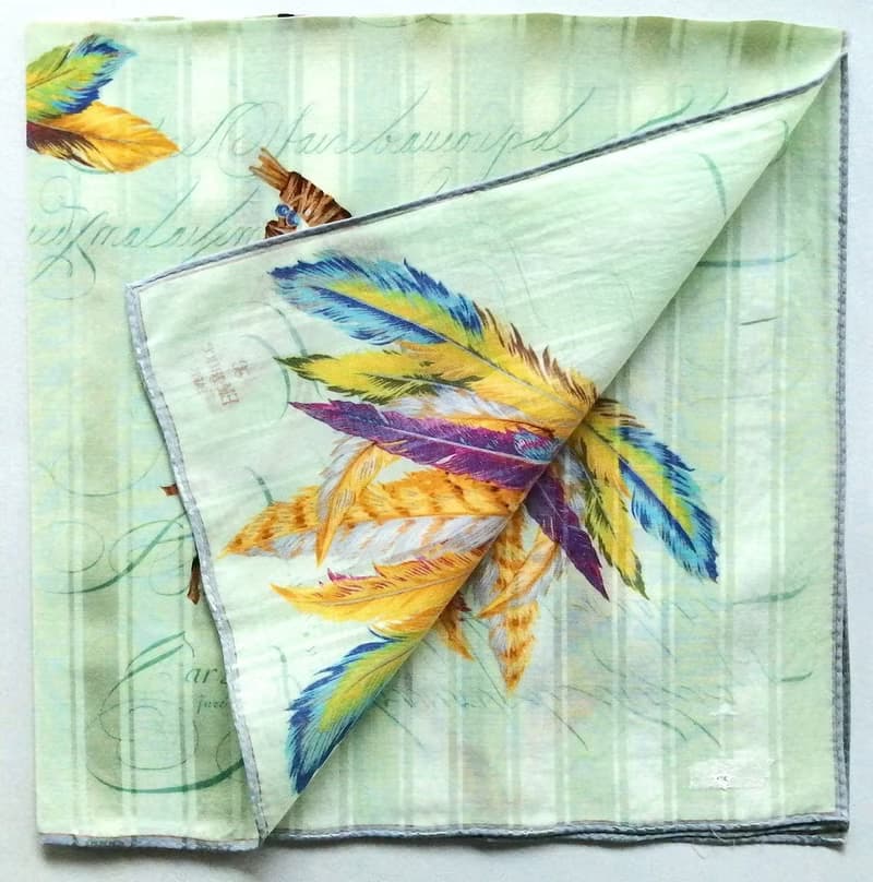 ae Elegance Paris Vintage Scarf Feathers Quill Pen Green 23 x 23 inches