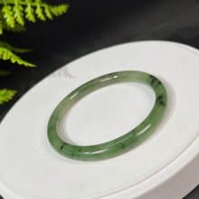 和田玉碧玉手鐲58MM 俄料烏蘭海獼猴桃綠玉手環 附證書 清爽雅致