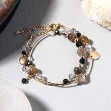 黑太陽石閃靈鑽14K包金雙圈水晶手鍊 禮物