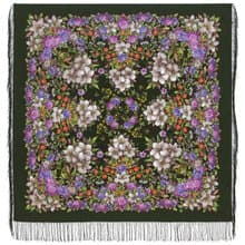 Pavlovo Posad Russian Shawl 100% Wool Scarf 125x125 cm Wrap Silk Fringe 1987-17