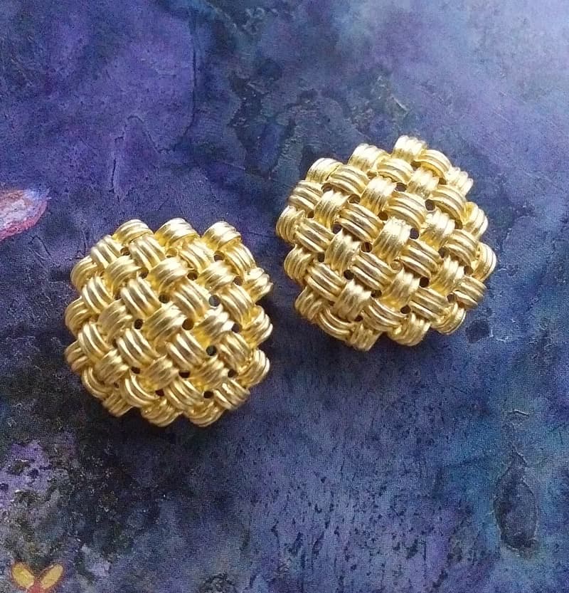 Vintage Jewelry 西洋古董飾品 啞光 經典百搭 交錯編織 夾式耳環