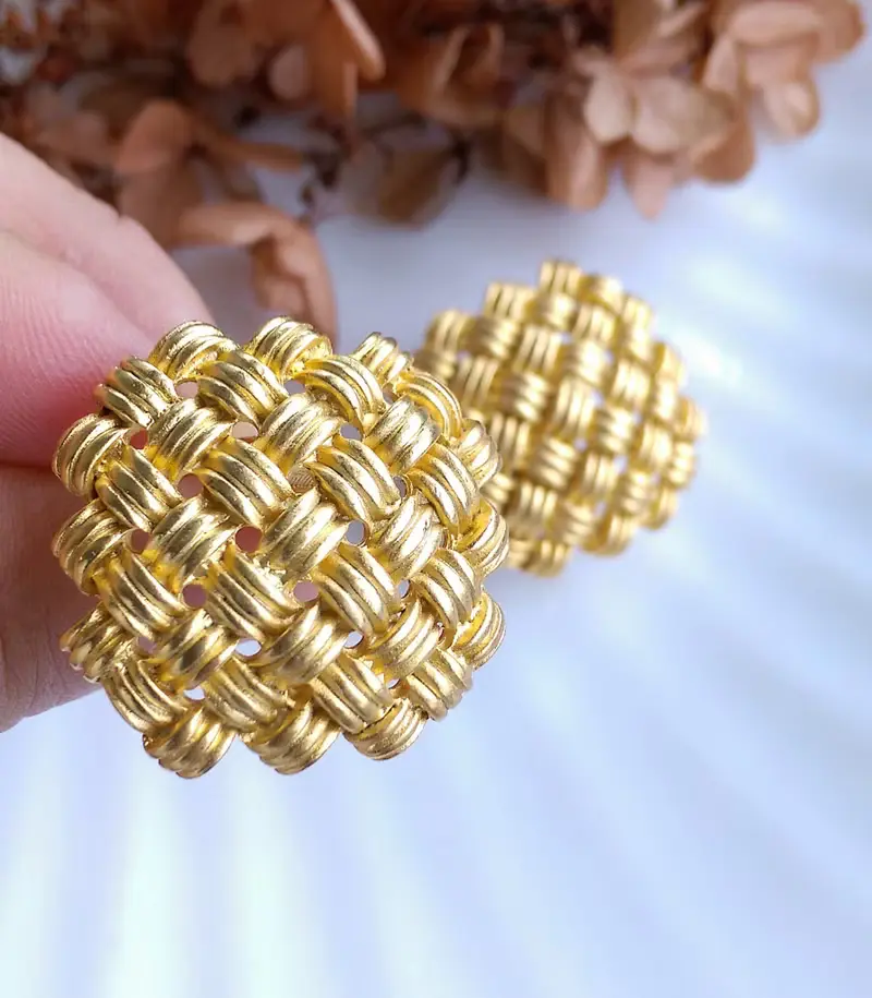 Vintage Jewelry 西洋古董飾品 啞光 經典百搭 交錯編織 夾式耳環
