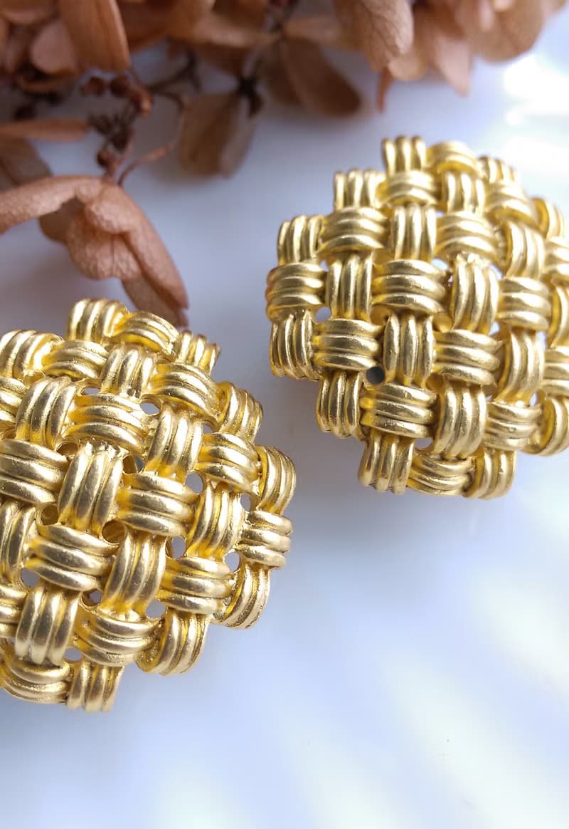 Vintage Jewelry 西洋古董飾品 啞光 經典百搭 交錯編織 夾式耳環