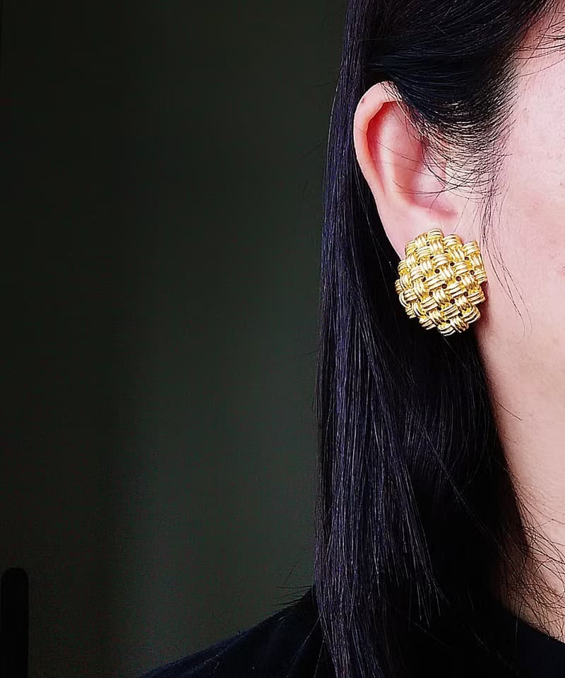 Vintage Jewelry 西洋古董飾品 啞光 經典百搭 交錯編織 夾式耳環