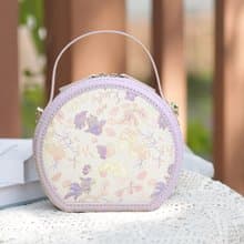 手作 handmade 頭層牛皮拼布宋錦 金魚滿堂 紫色圓餅包