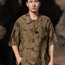 新中式復古 翻領盤扣短袖襯衫