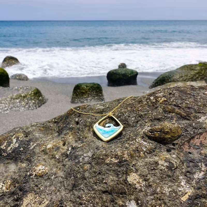 不規則菱框下的海浪 項鍊 藍色 台東藍