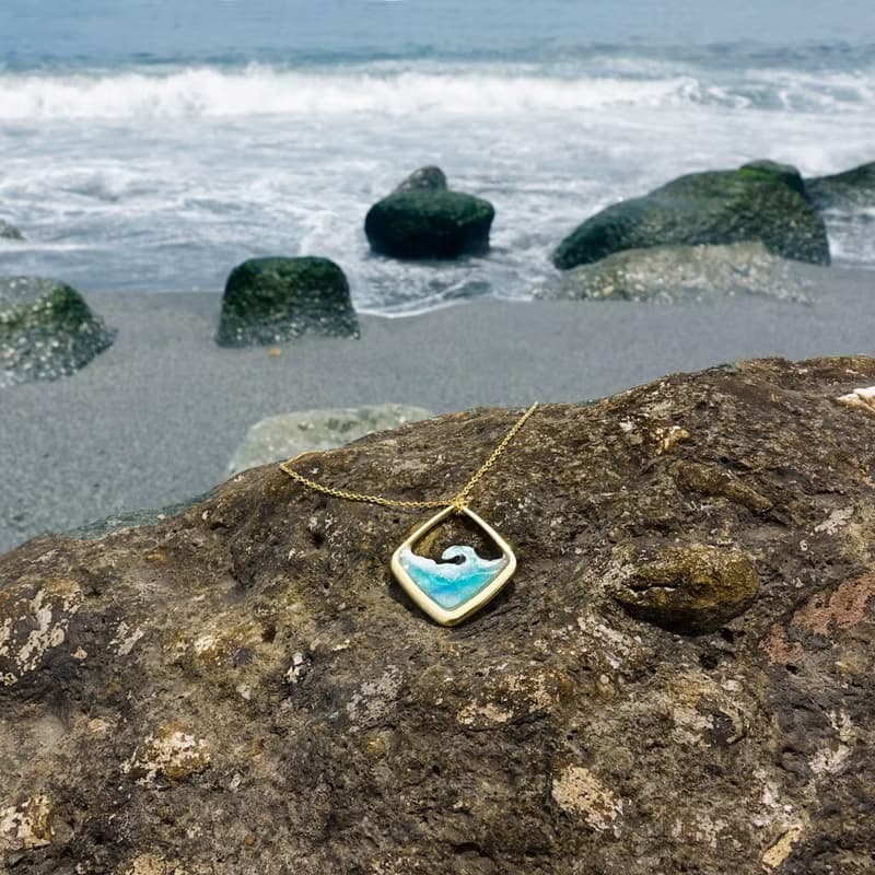 不規則菱框下的海浪 項鍊 藍色 台東藍