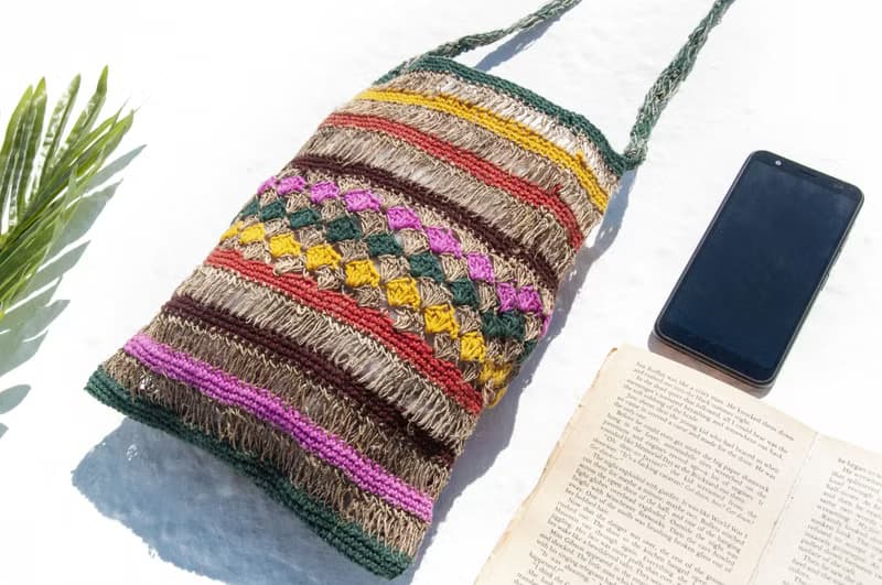 天然棉麻鉤織輕便包/斜背包/側背包/肩背包/購物袋/提袋-音樂節風