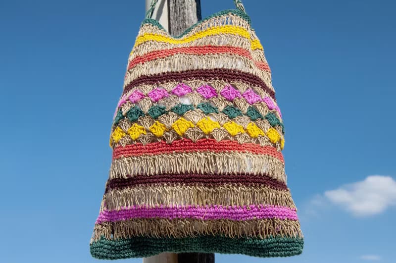 天然棉麻鉤織輕便包/斜背包/側背包/肩背包/購物袋/提袋-音樂節風