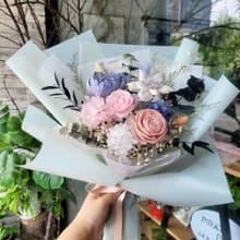 海藏設計│清新粉藍。永生玫瑰乾燥花束 /情人節/畢業花束