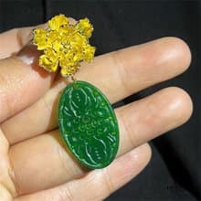 貴妃插翠~原創小眾干青翡翠牡丹耳夾螺旋夾復古國風新中式耳環