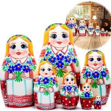 Russian Stacking Dolls - Matryoshka Nesting Dolls in Folk Dress and Cornflowers