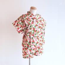 日本甚平Jin-Bei (兒童和服式夏季短外衣)　-　山茶花圖案淺米色