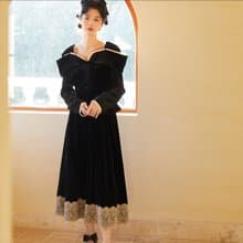 天鵝絨法式復古少女/上衣/長裙