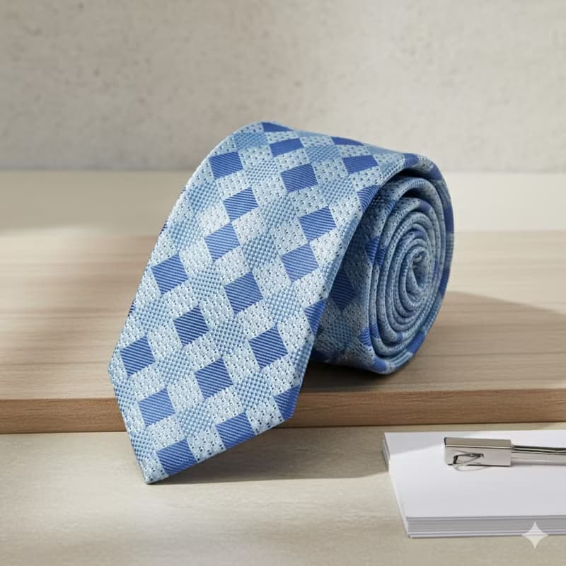 水系菱格藍領帶