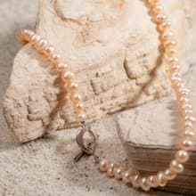 天然粉色淡水珍珠項鍊 5–6mm 銀色愛心扣 簡約時尚 紀念日禮物