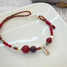 硃砂 紅石榴石 五色線編繩手鍊 五行 避邪 開運 平安