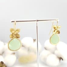 Handcrafted Water Droplet Bliss in Matte Silver Gold Flower Hook Earrings