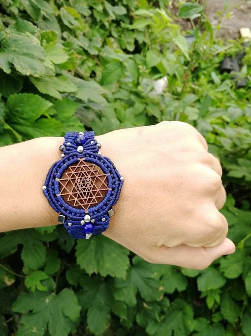 Sri Yantra Watch bracelet macrame Blue