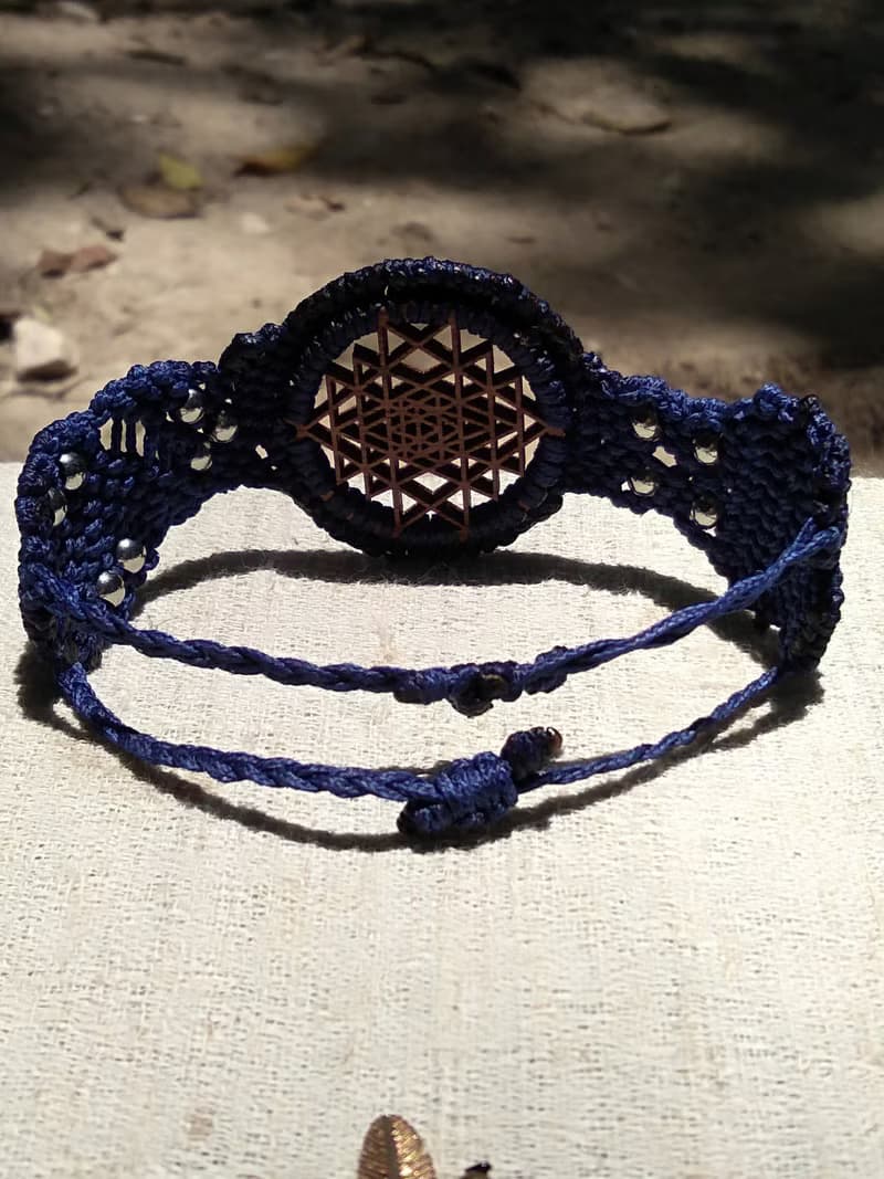 Sri Yantra Watch bracelet macrame Blue