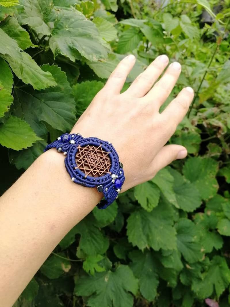 Sri Yantra Watch bracelet macrame Blue