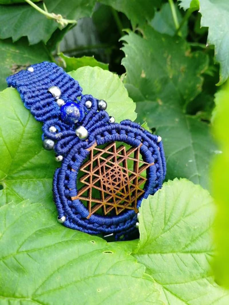 Sri Yantra Watch bracelet macrame Blue