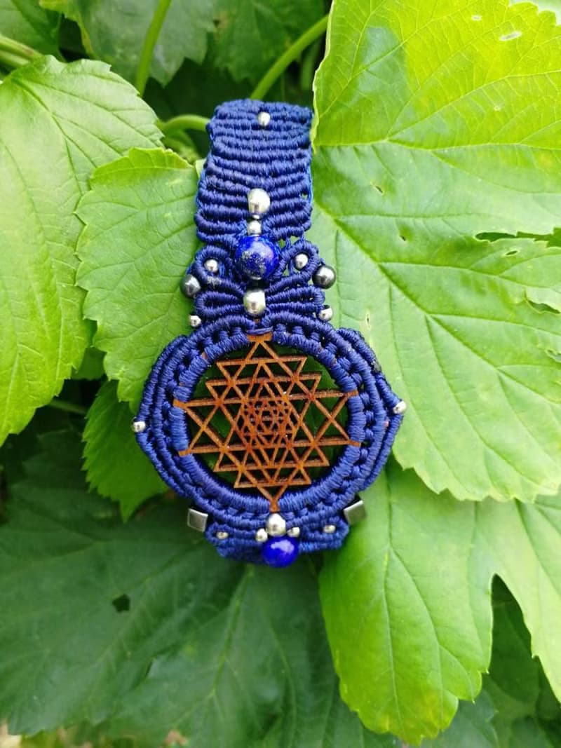 Sri Yantra Watch bracelet macrame Blue