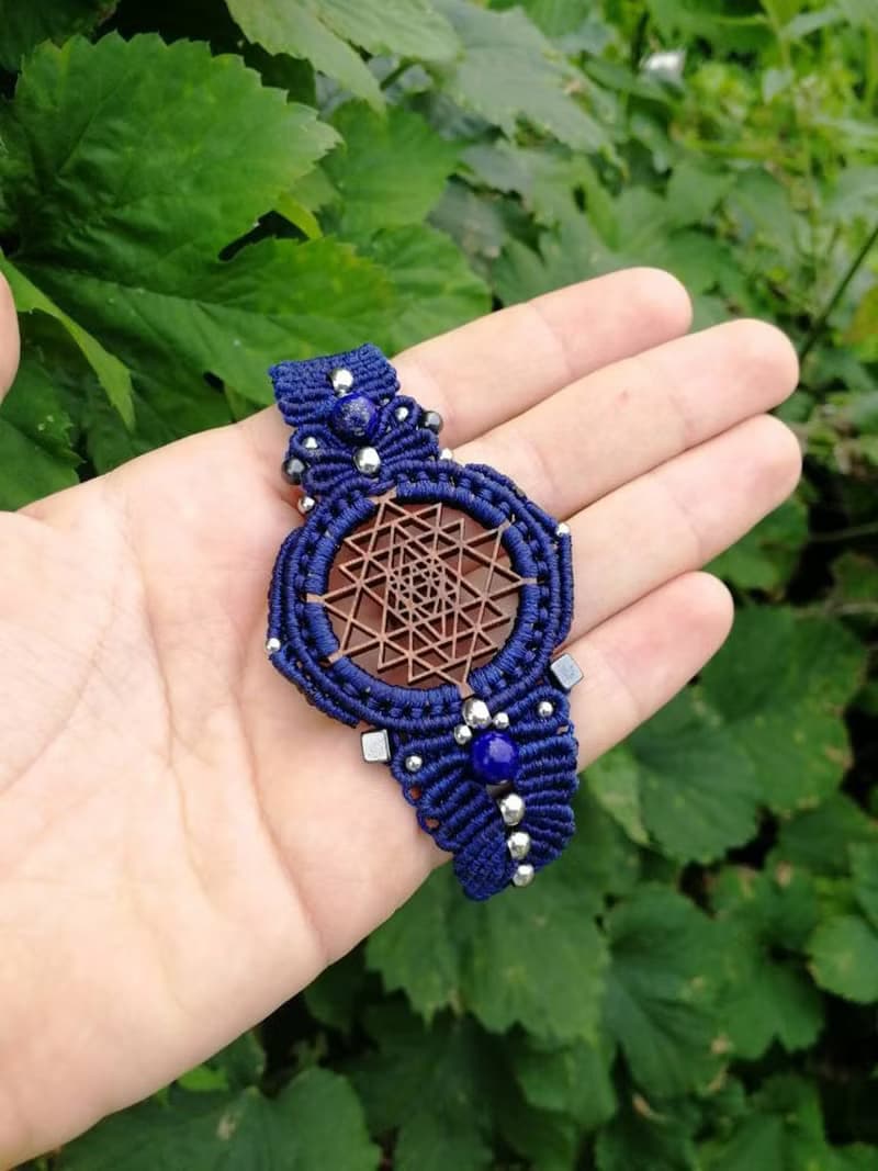 Sri Yantra Watch bracelet macrame Blue